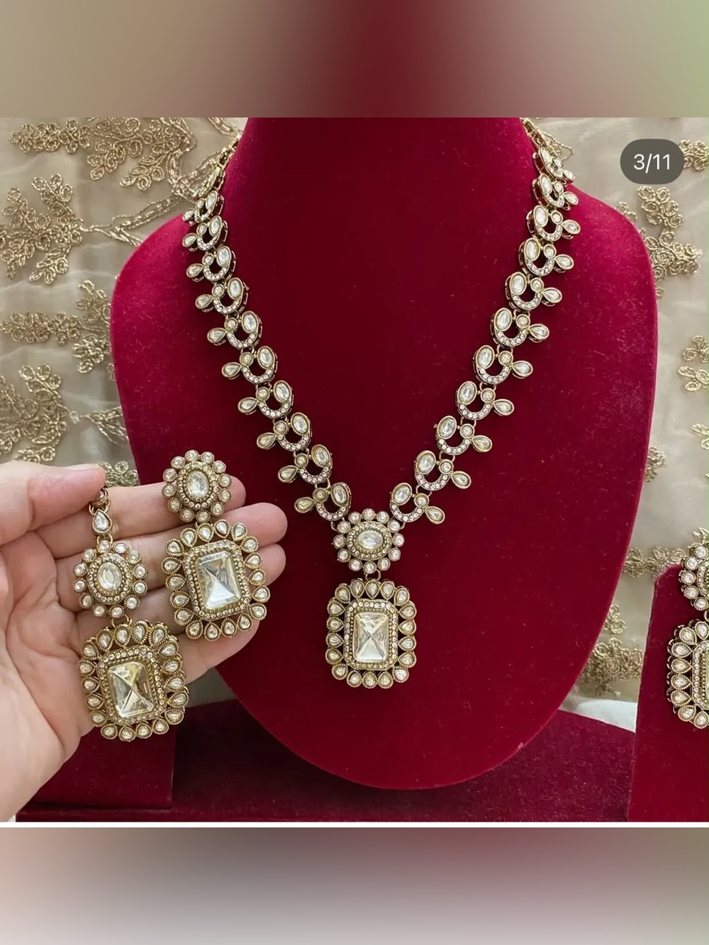 Gold-Tone Kundan Necklace Set with Matching Earrings